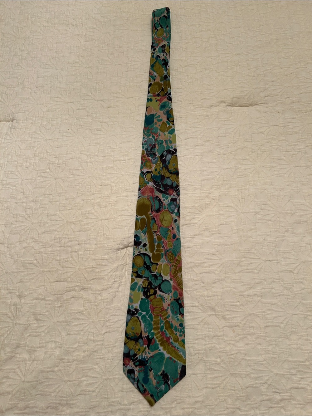 Theo tie Made in Greece Abstract Marble Pattern Teal and Olive